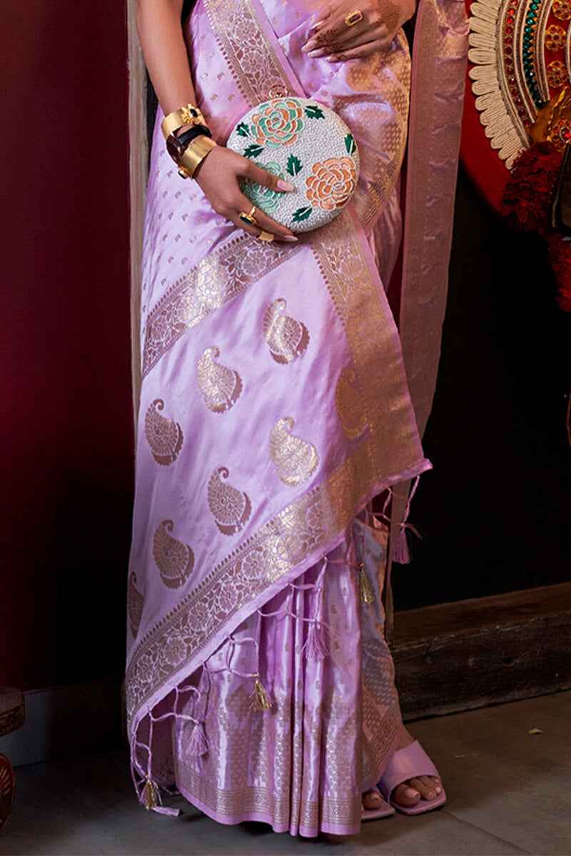 Electric Lavender Banarasi Satin Silk Saree