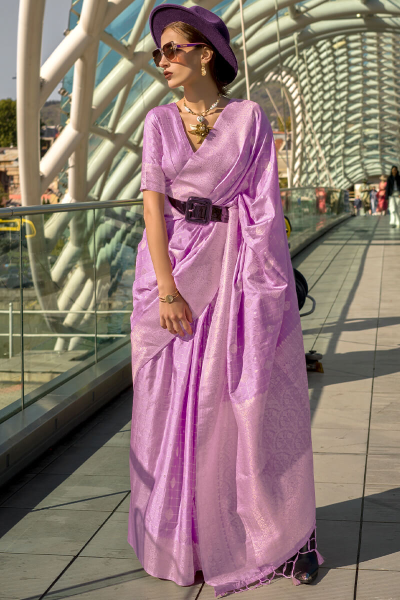 Electric Lavender Zari woven Banarasi Katan Silk Saree