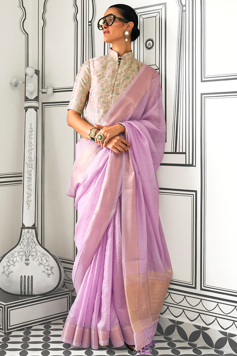 Electric Lavender Zari Woven Chiffon Saree