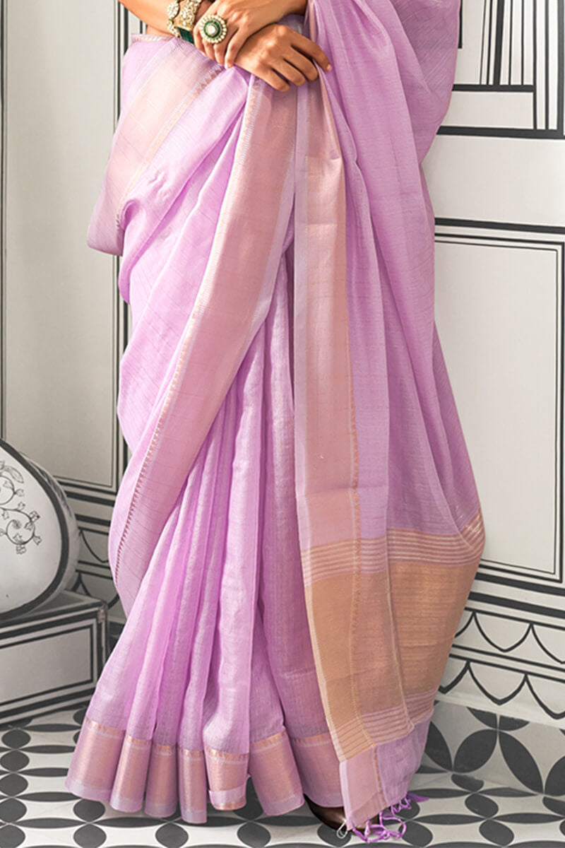 Electric Lavender Zari Woven Chiffon Saree