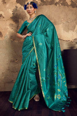 Elf Green Banarasi Handloom silk saree