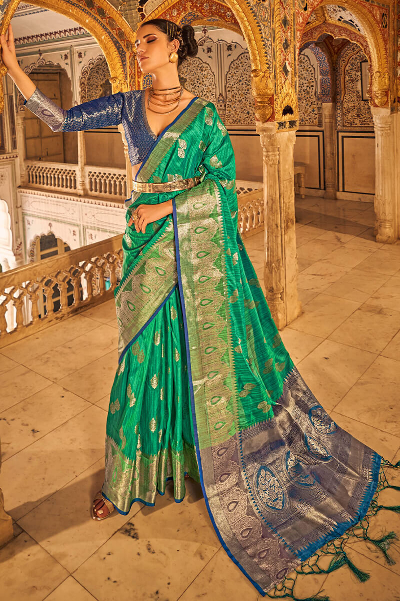 Elf Green Banarasi Tussar Silk Saree