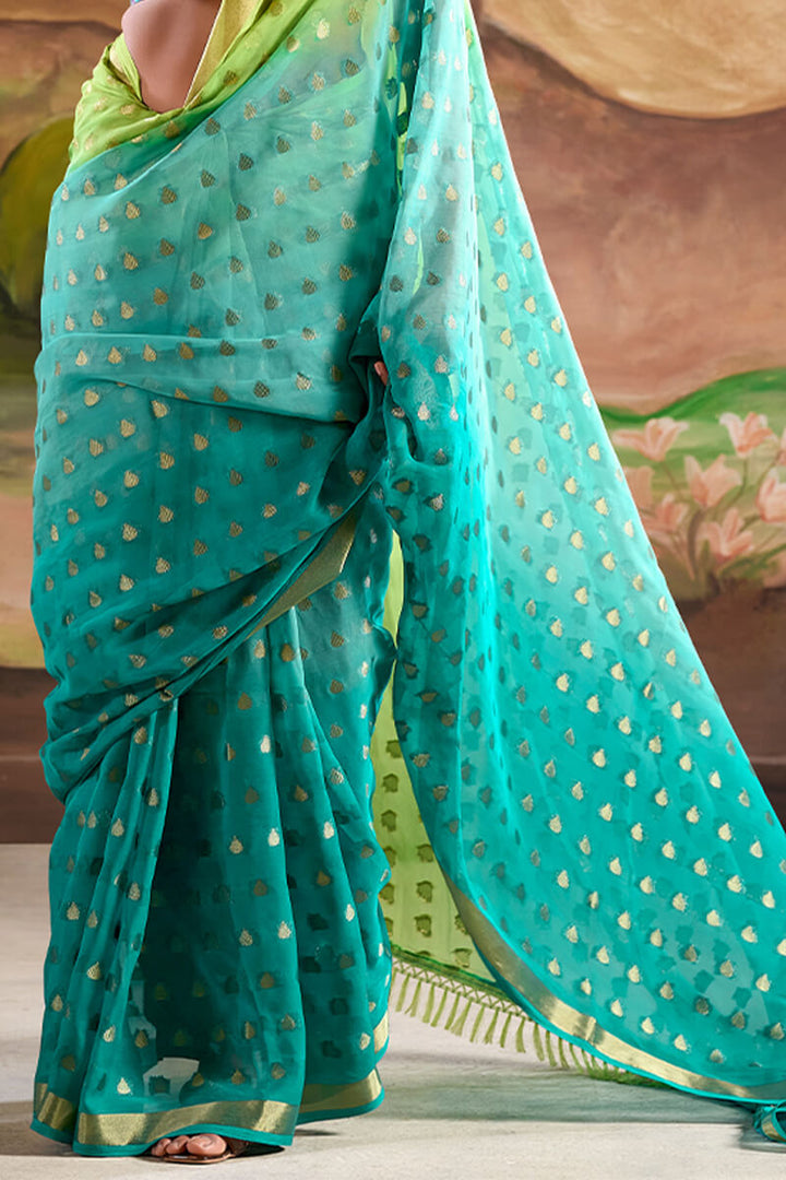 Elf Green Georgette Banarasi Silk Saree