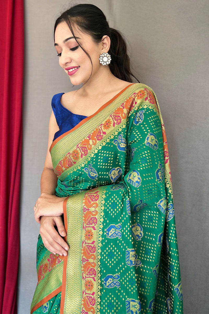 Elf Green Patola Silk Saree