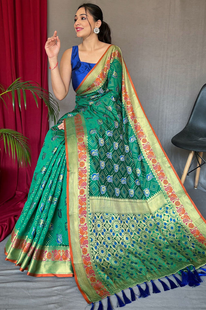 Elf Green Patola Silk Saree