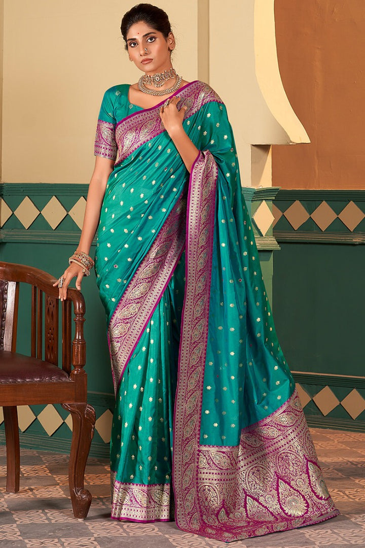 Elf Green Soft Banarasi Silk Saree