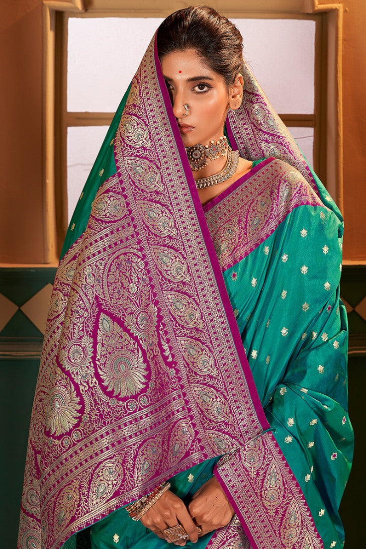 Elf Green Soft Banarasi Silk Saree