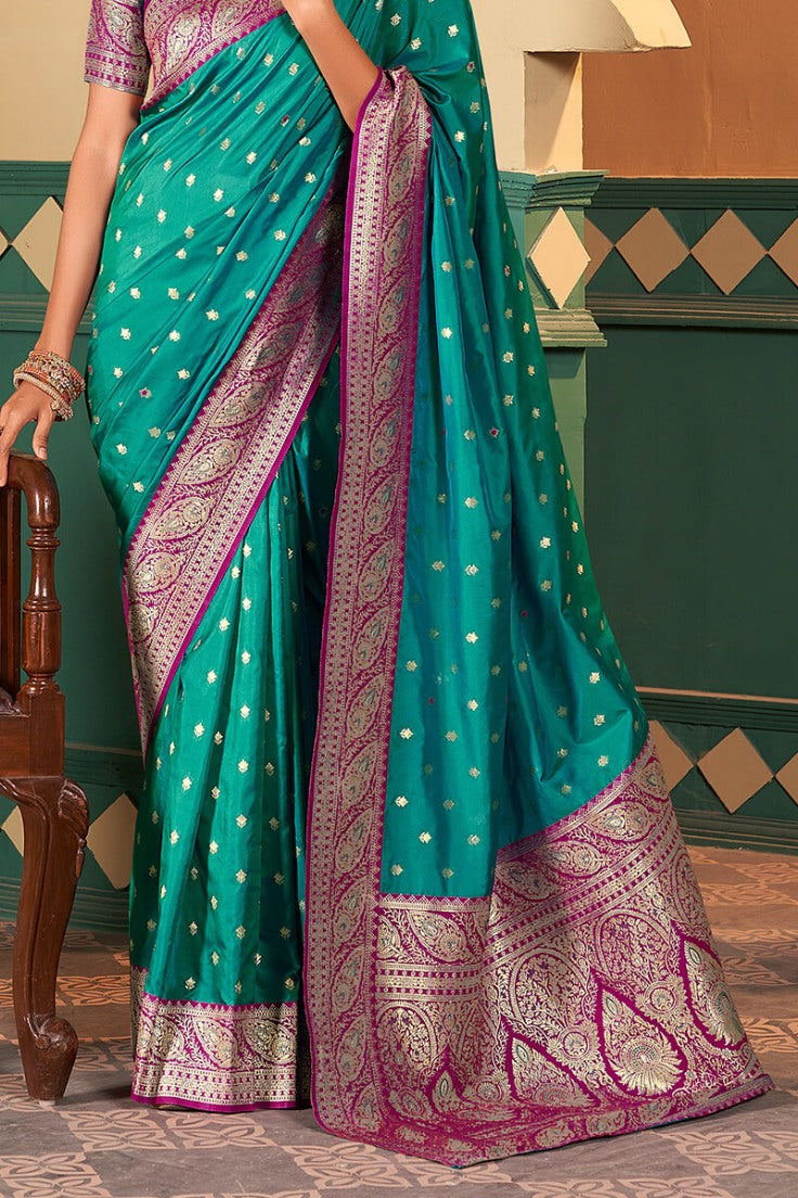 Elf Green Soft Banarasi Silk Saree