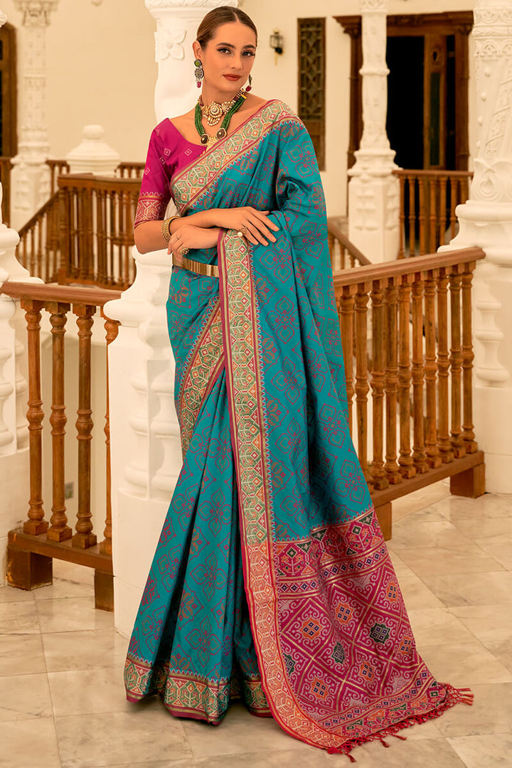 Elf Green Woven Patola Silk Saree