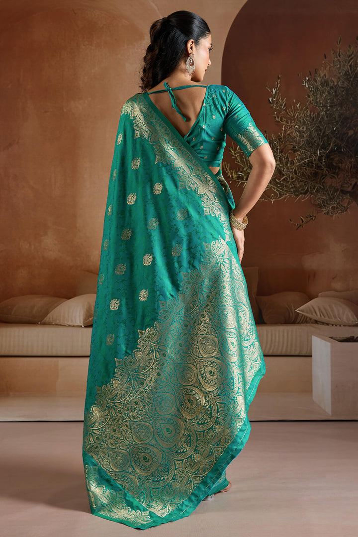 Elf Green Zari Handloom Soft Banarasi Silk Saree