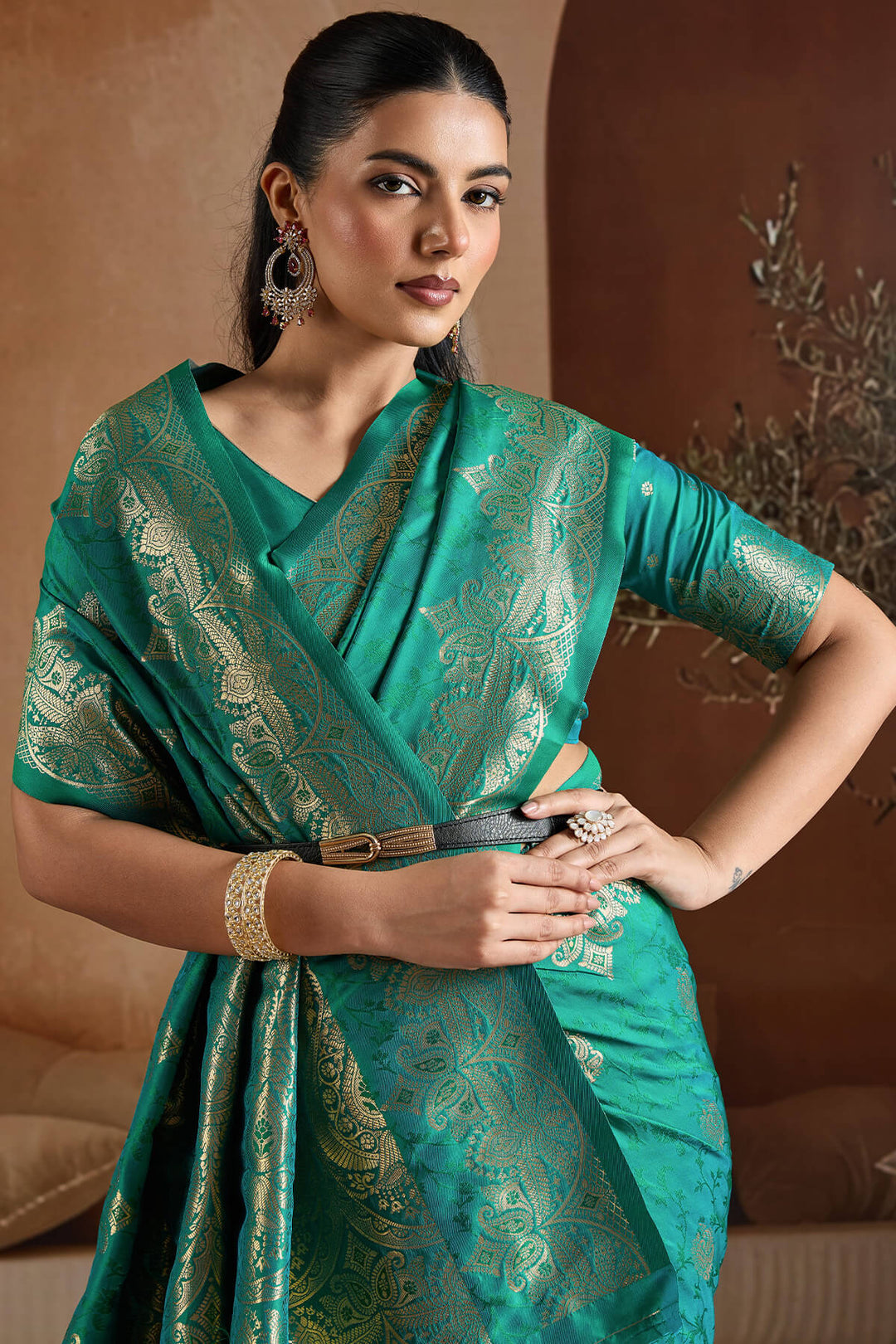 Elf Green Zari Handloom Soft Banarasi Silk Saree