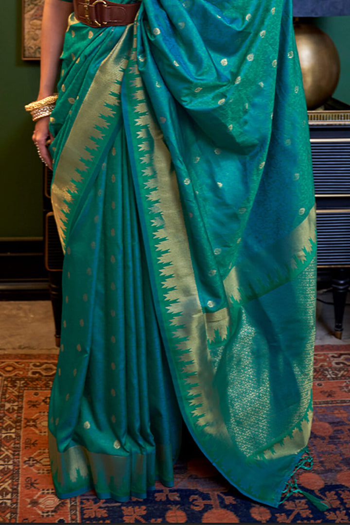 Elf Green Zari Woven Banarasi Silk Saree