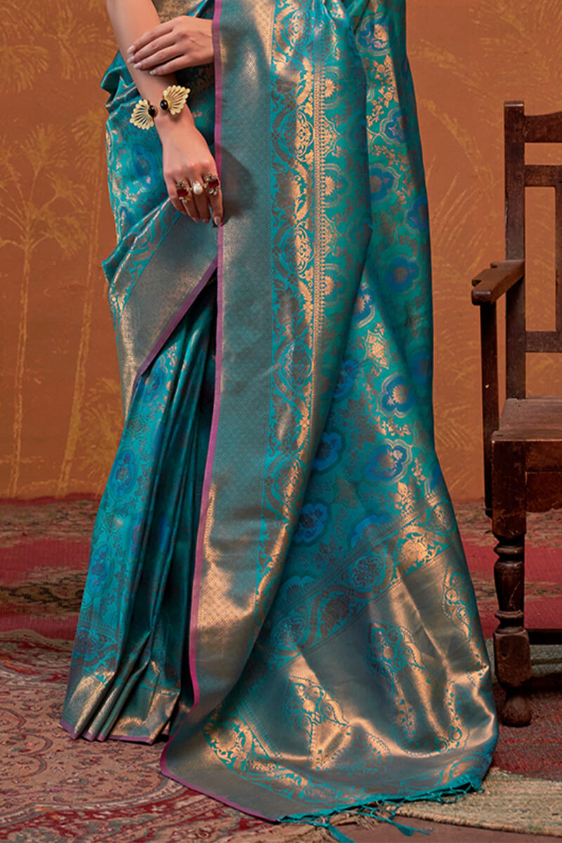 Elm Blue Kanjivaram Silk Saree