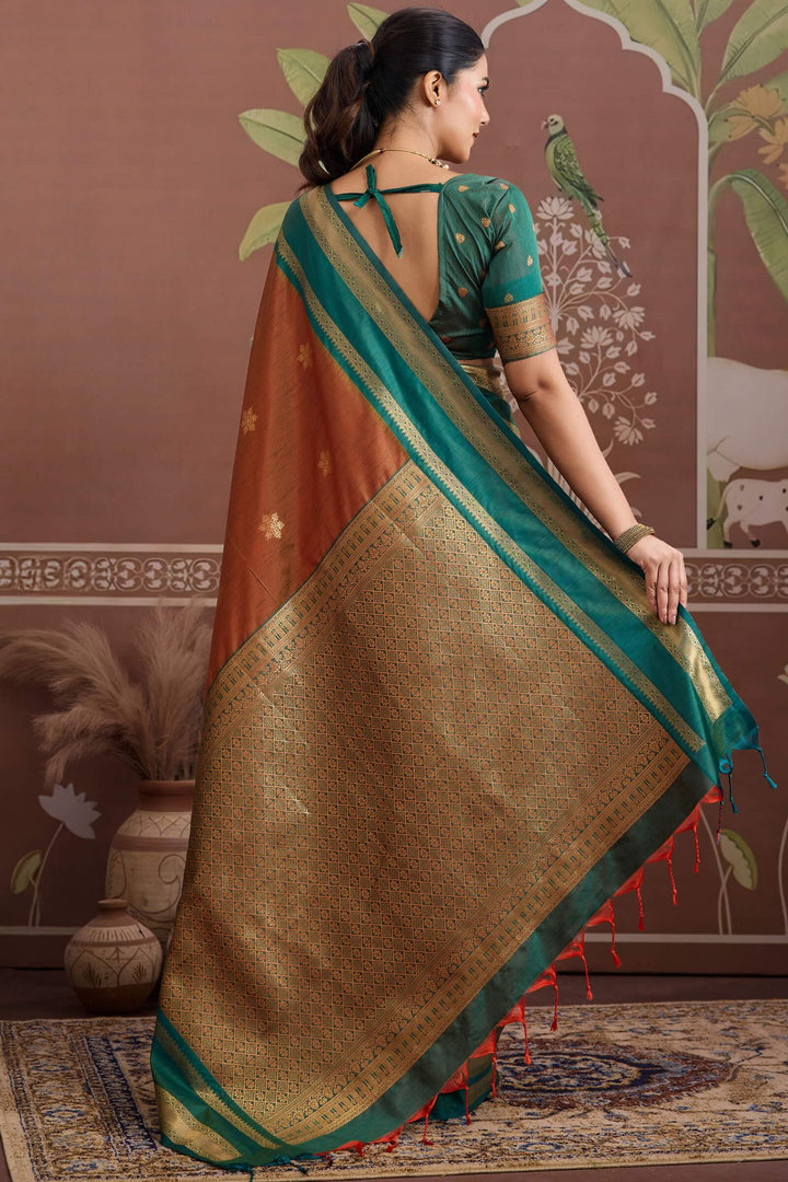 Ember Brown Banarasi Tussar Silk Saree
