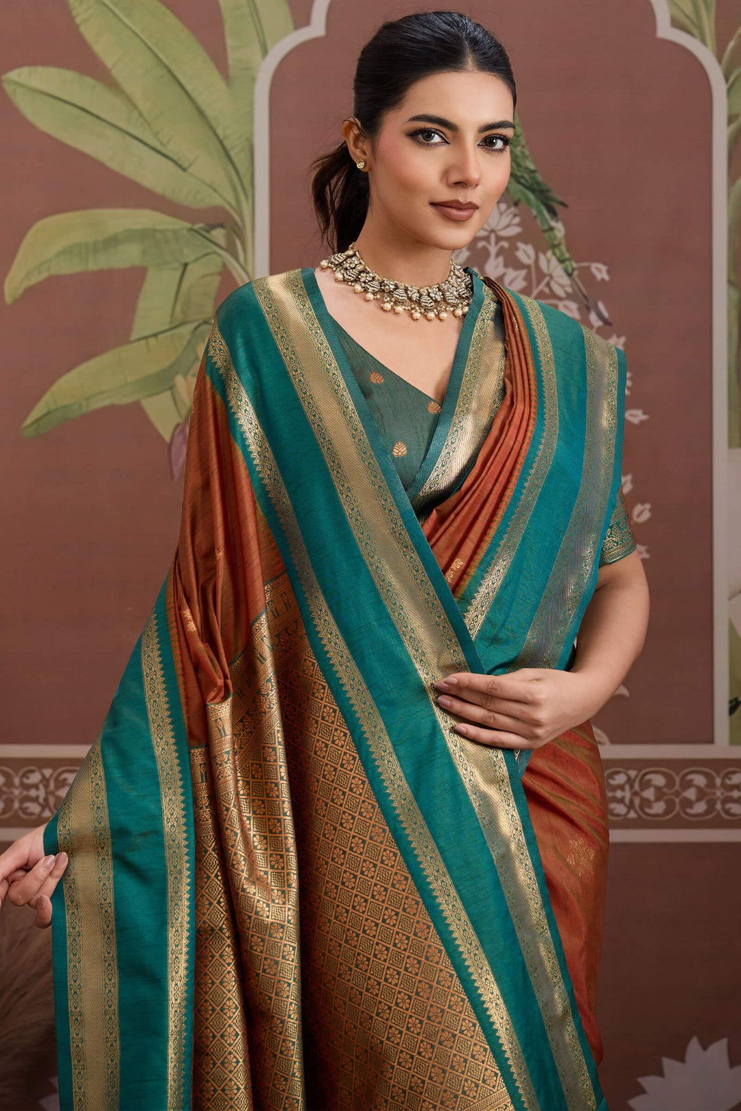 Ember Brown Banarasi Tussar Silk Saree