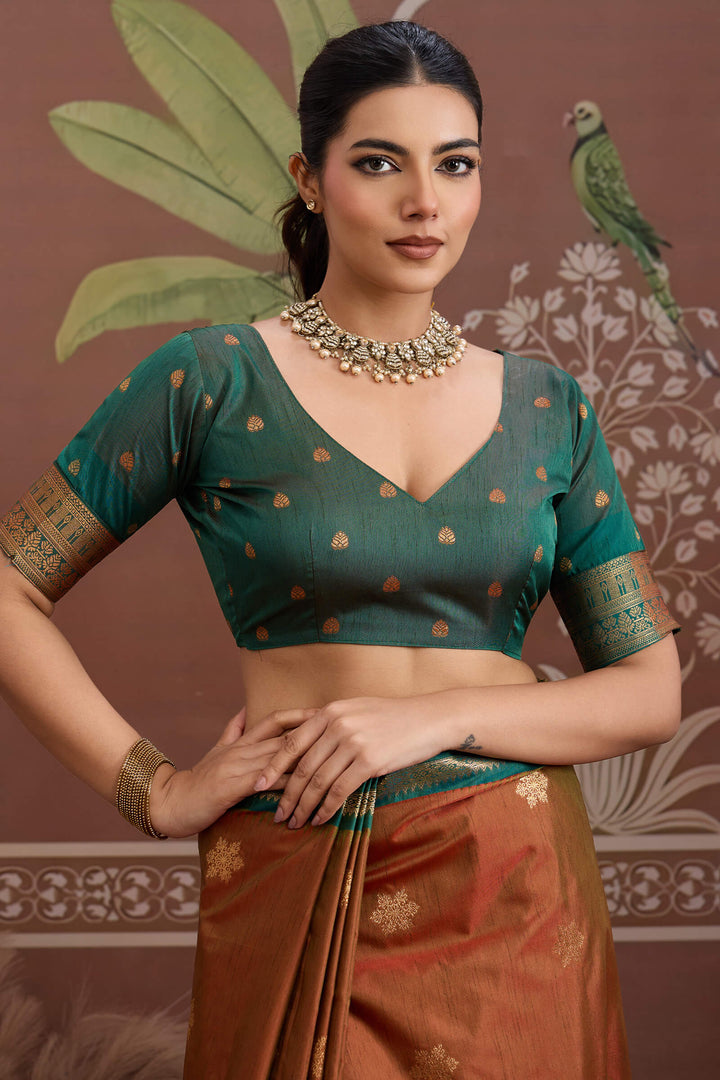 Ember Brown Banarasi Tussar Silk Saree