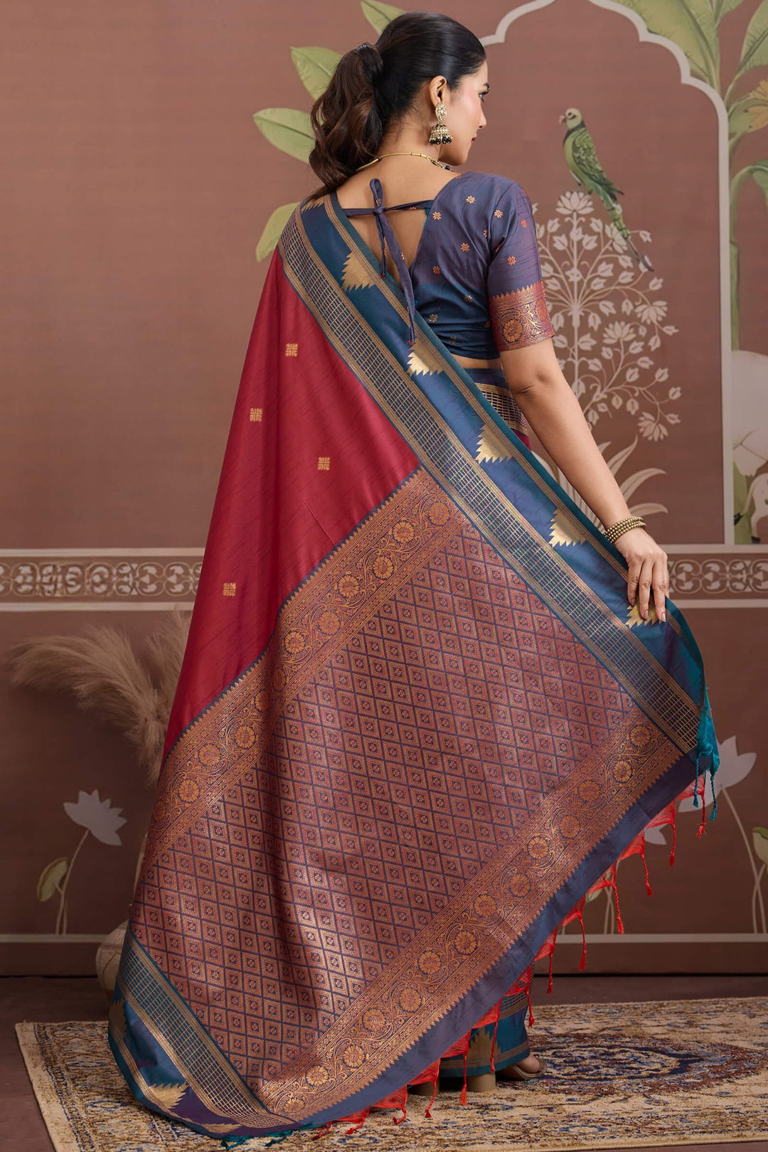 Ember Maroon Banarasi Tussar Silk Saree