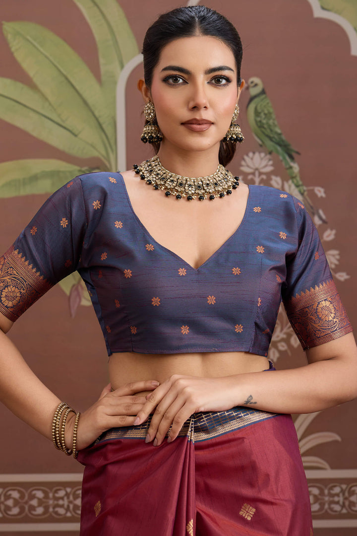 Ember Maroon Banarasi Tussar Silk Saree