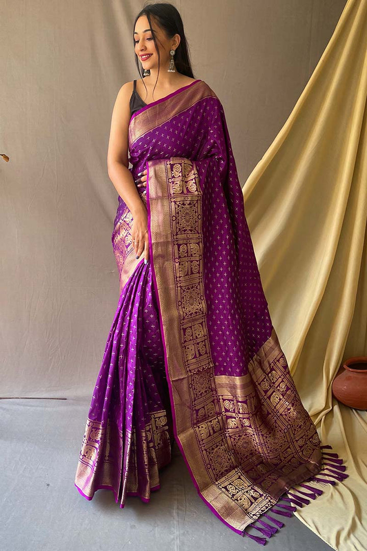 Eminence Purple Banarasi Silk Saree