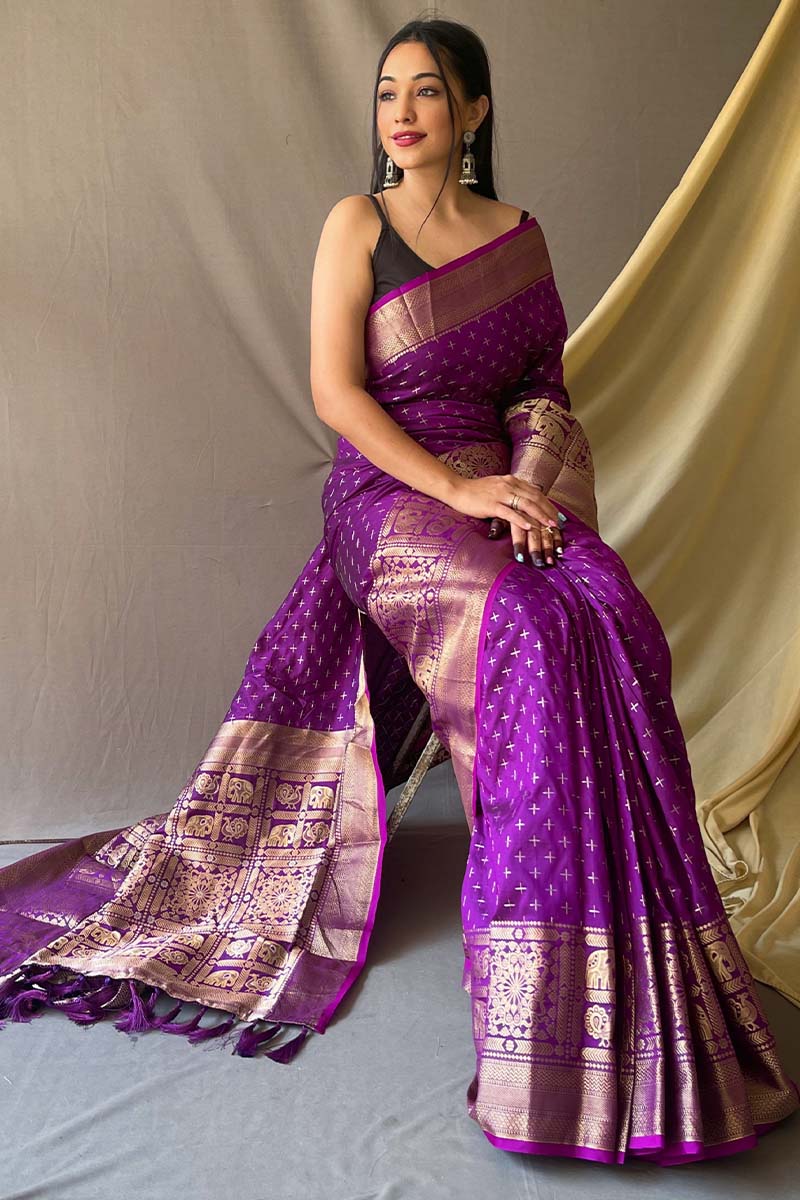 Eminence Purple Banarasi Silk Saree