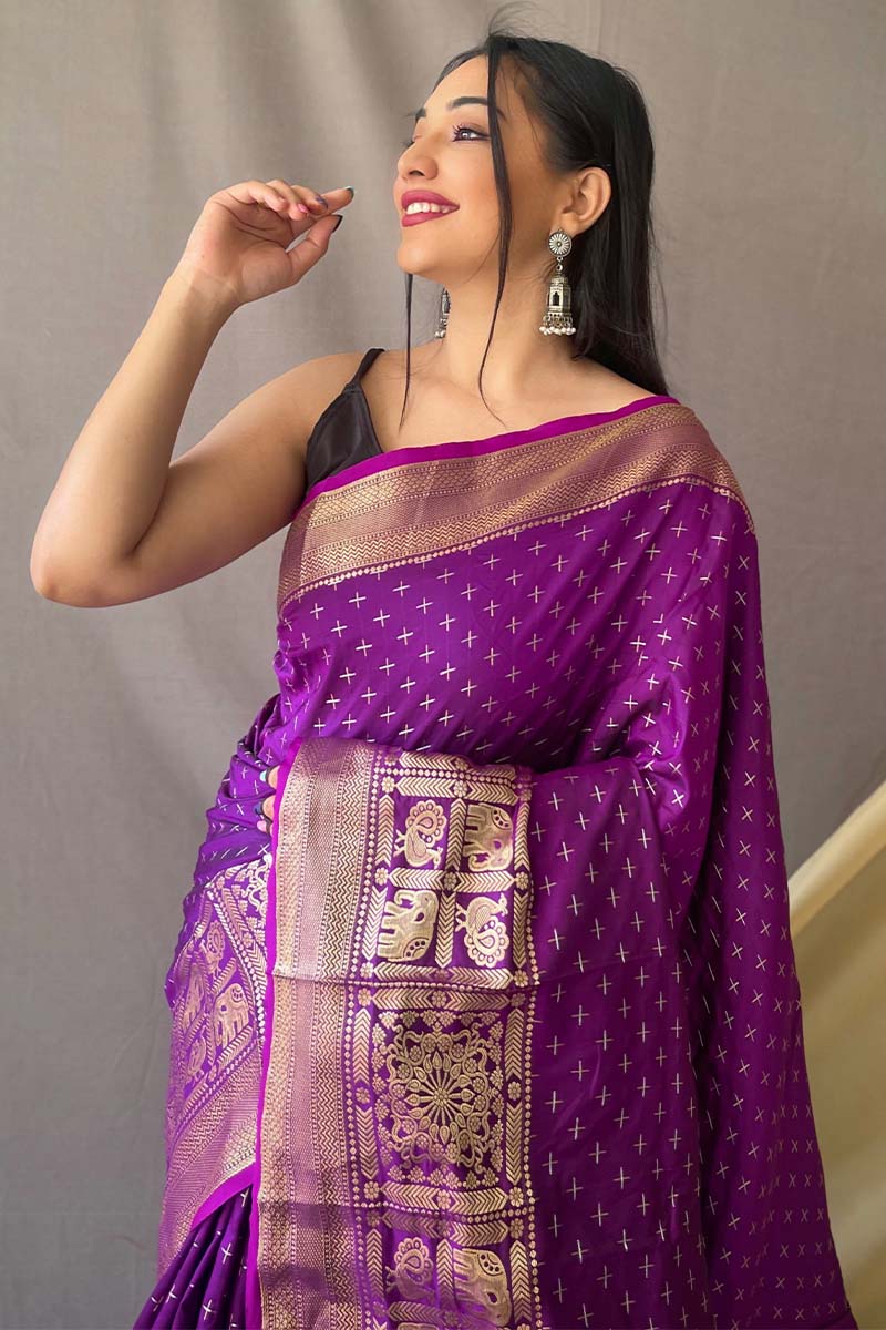 Eminence Purple Banarasi Silk Saree