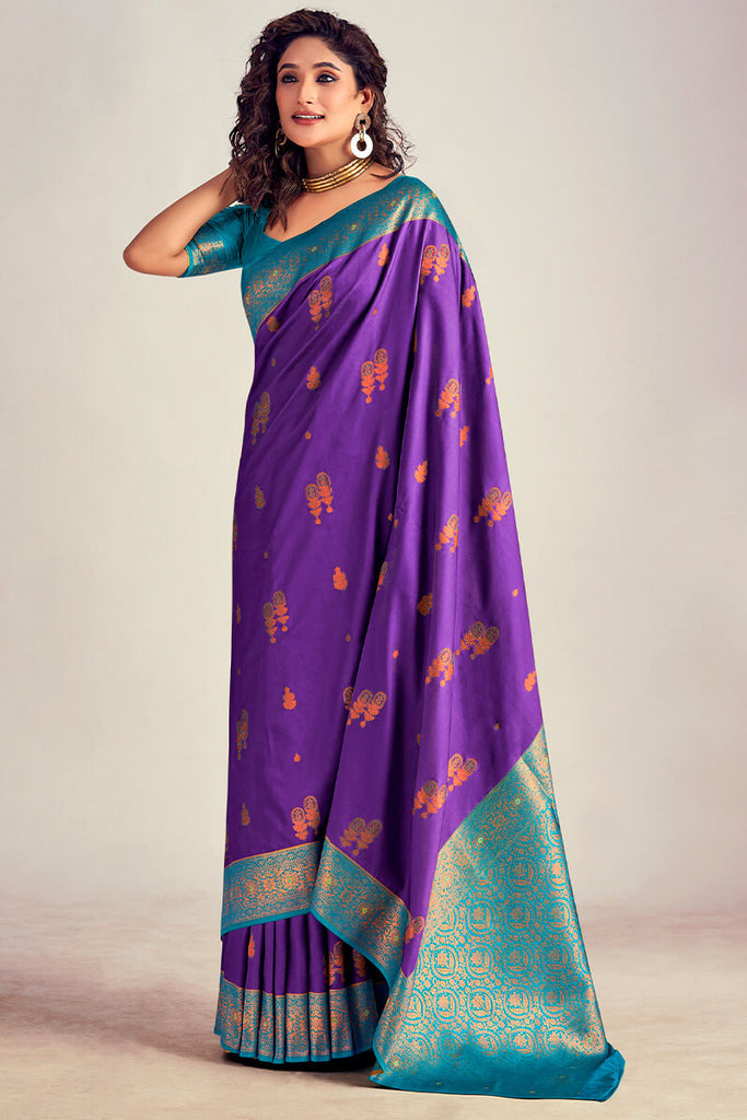 Eminence Purple Soft Banarasi Silk Saree