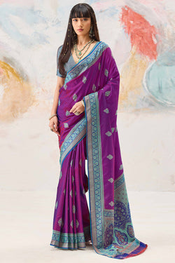 Eminence Purple Woven Kanjivaram Silk Saree
