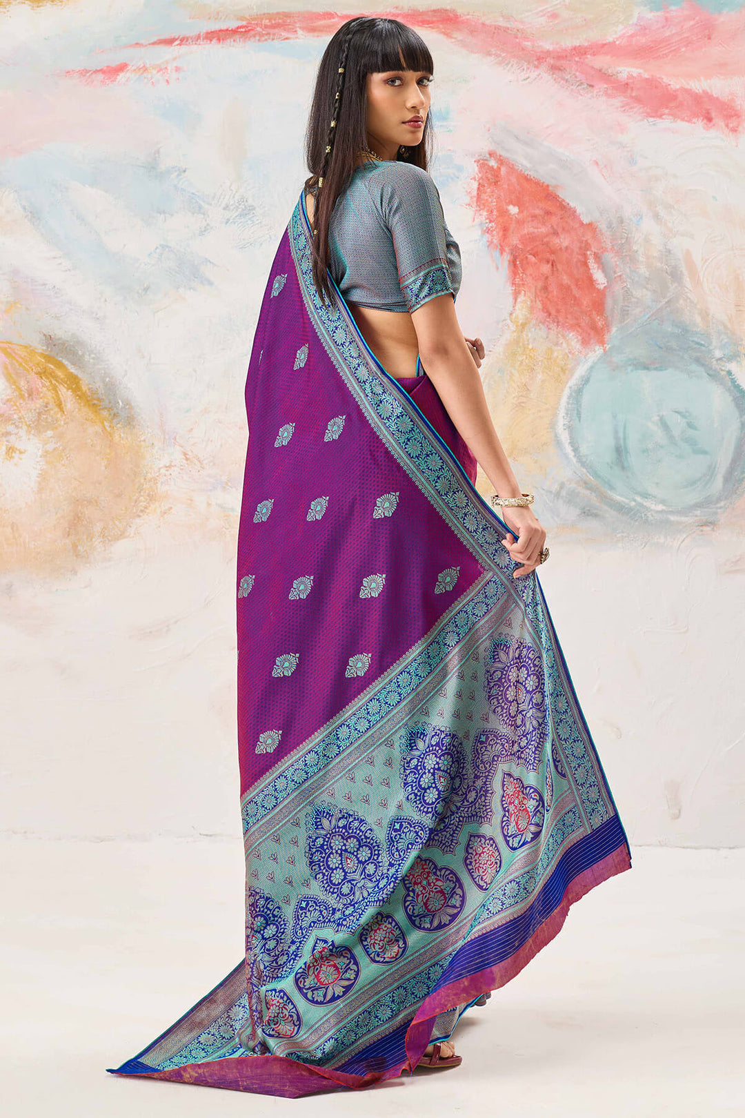 Eminence Purple Woven Kanjivaram Silk Saree