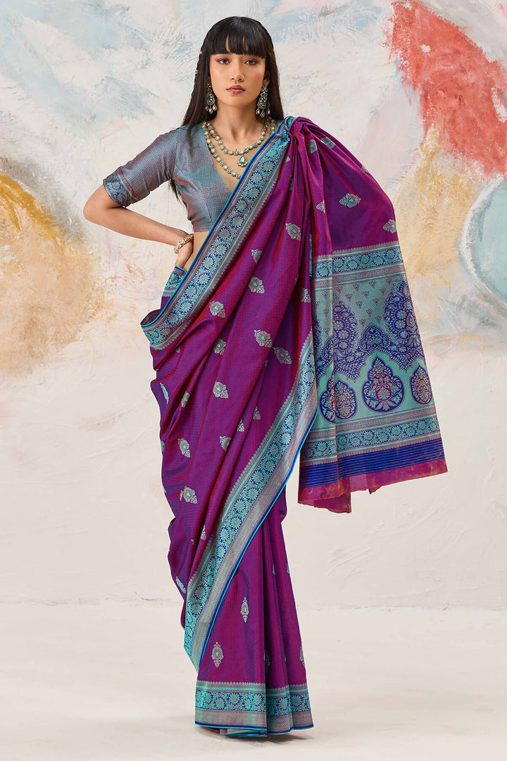 Eminence Purple Woven Kanjivaram Silk Saree