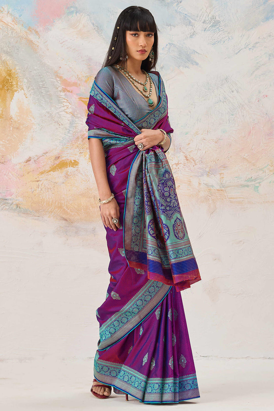 Eminence Purple Woven Kanjivaram Silk Saree