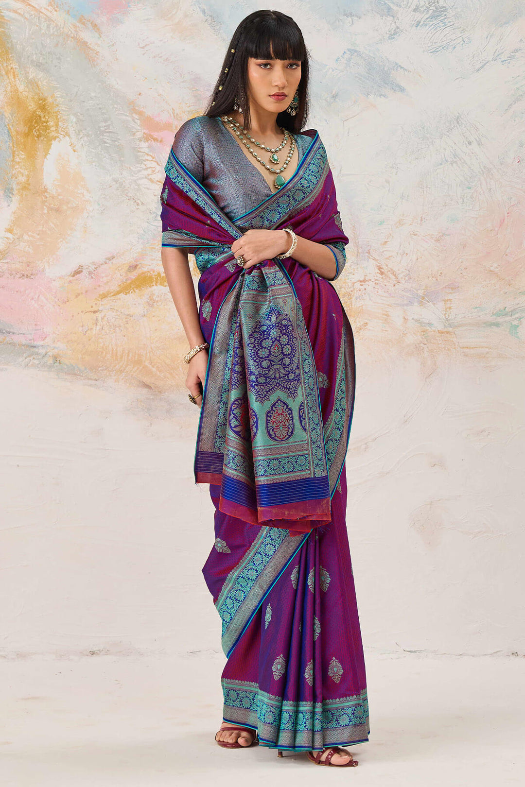 Eminence Purple Woven Kanjivaram Silk Saree