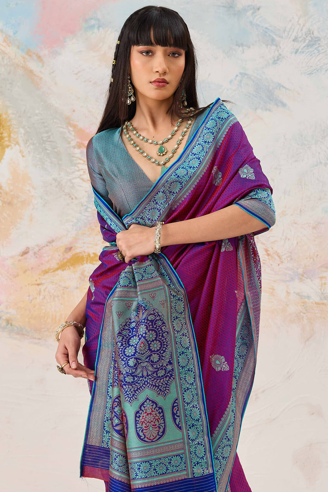 Eminence Purple Woven Kanjivaram Silk Saree