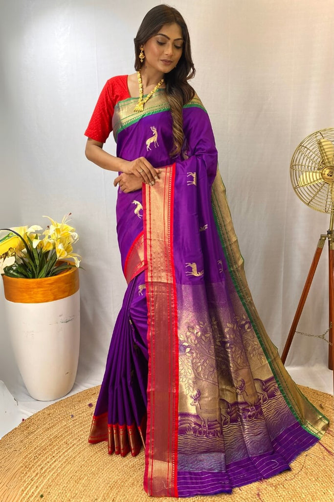 Eminence Purple Zari Woven Paithani Silk Saree