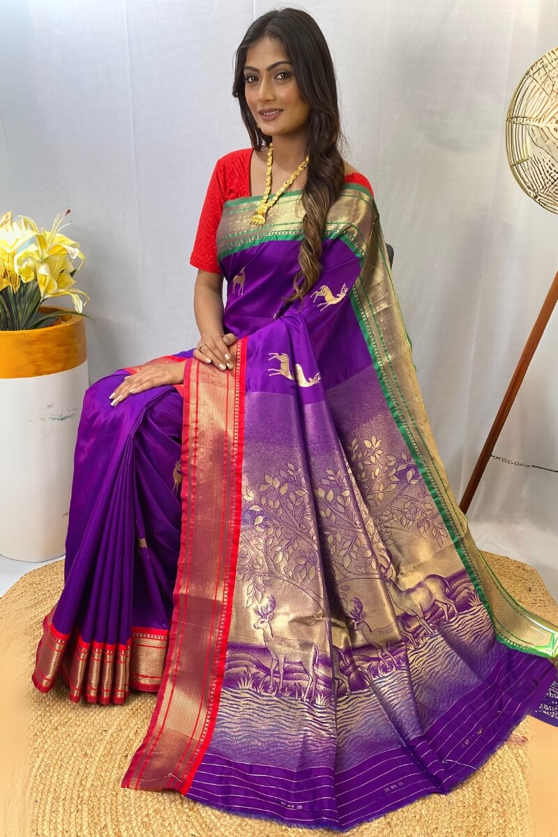 Eminence Purple Zari Woven Paithani Silk Saree