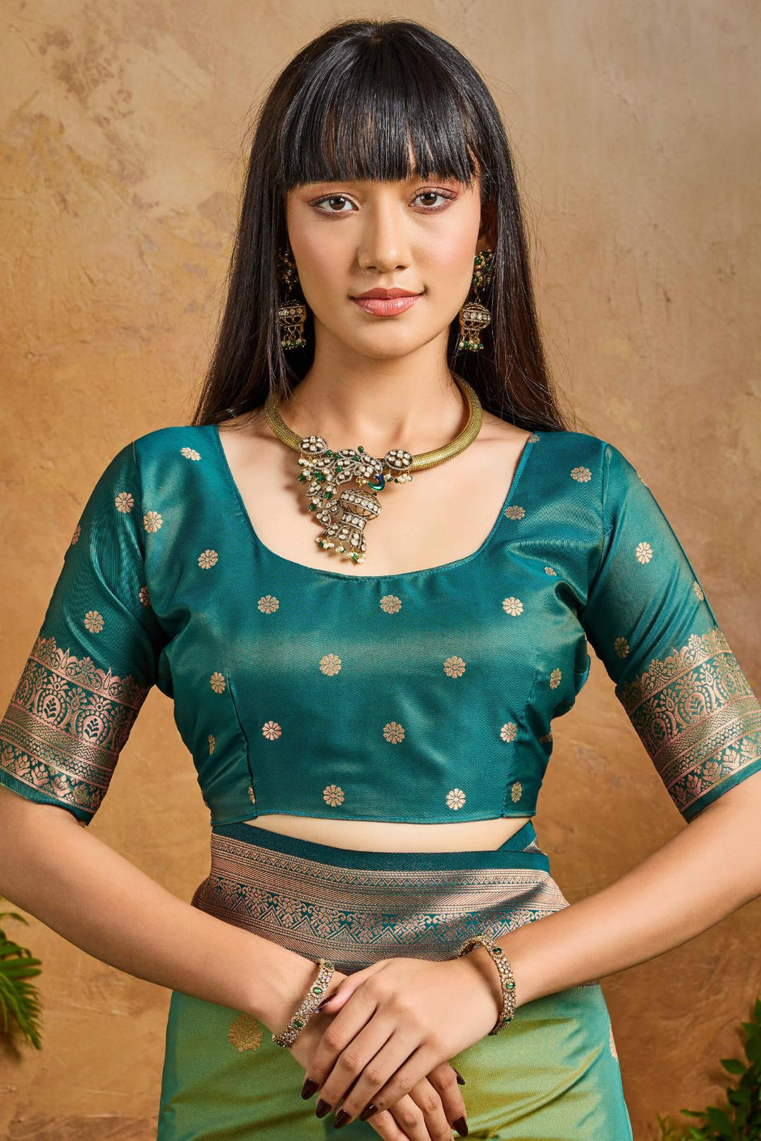 Faded Green Banarasi Pichwai Silk Saree