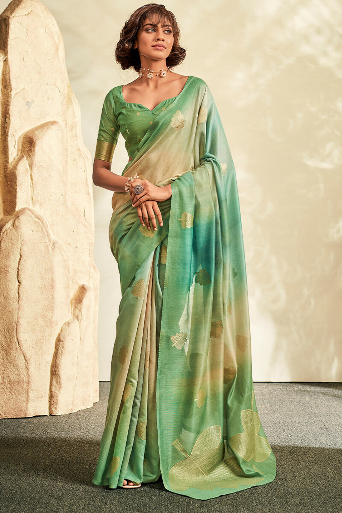 Faded Green Handloom Banarasi Silk Saree