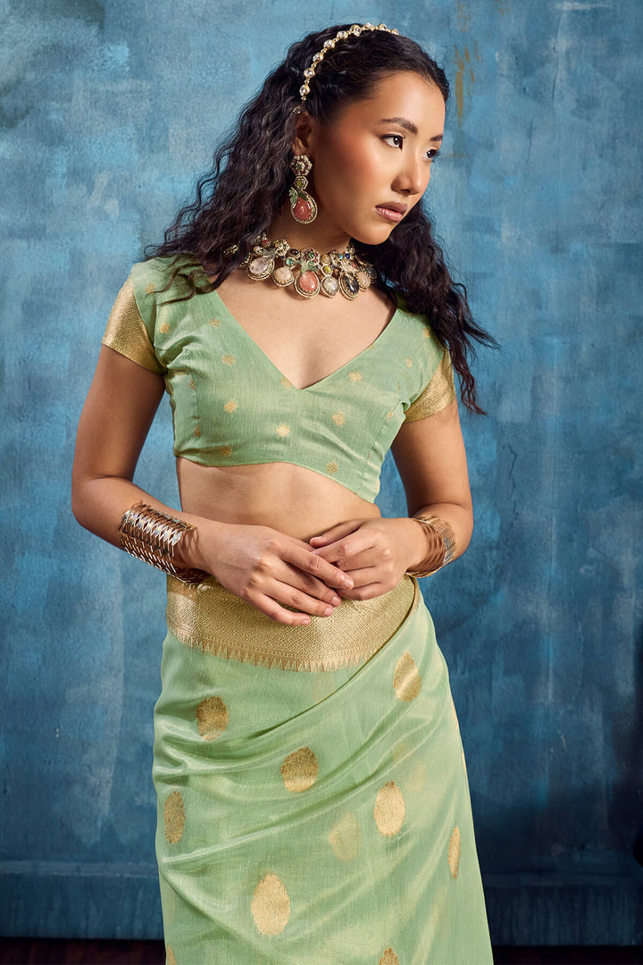 Faded Green Paithani Tissue Silk Saree