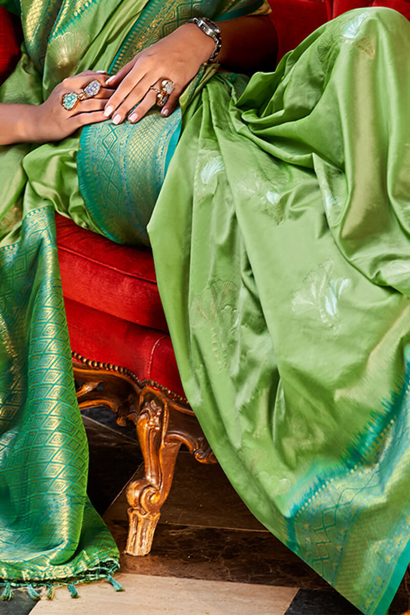 Faded Green Soft Banarasi Silk Saree