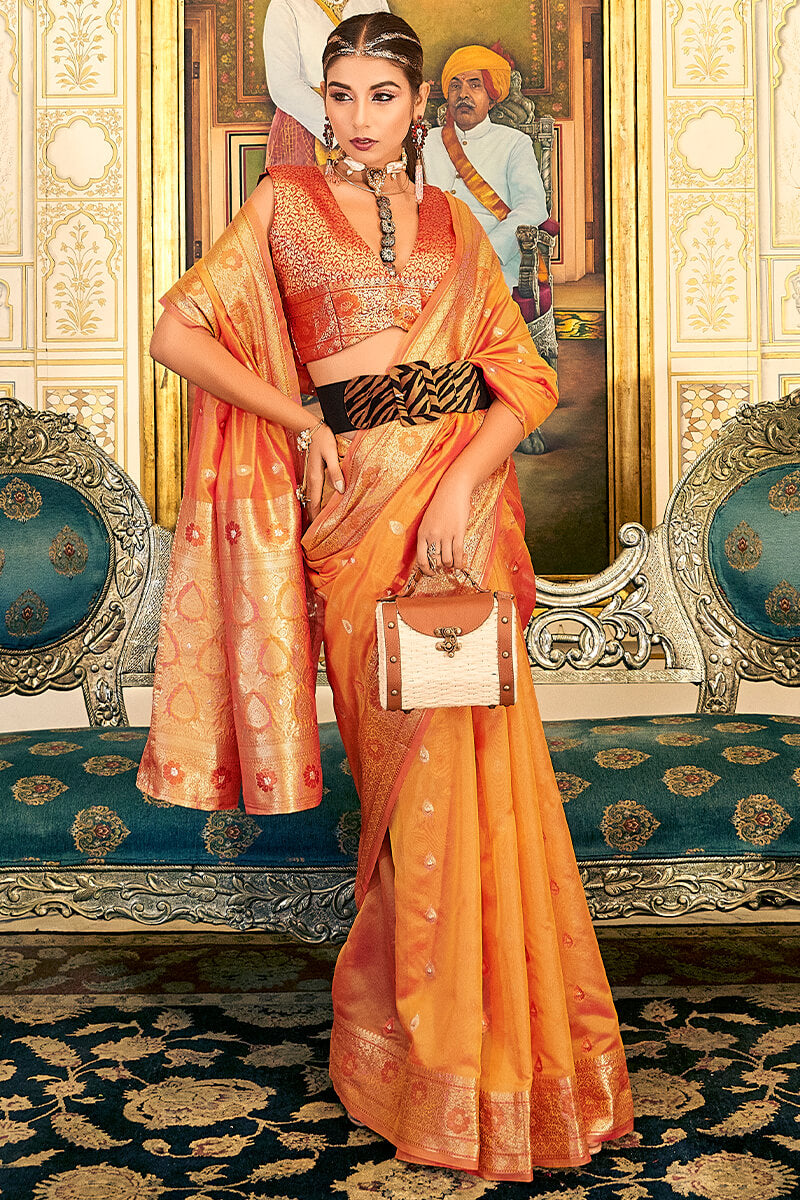 Faded Orange Banarasi Organza Silk Saree
