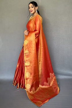 Faded Orange Zari Woven Tissue silk Saree
