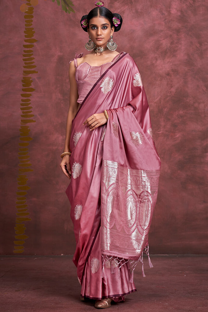 Faded Pink Banarasi Satin Silk Saree
