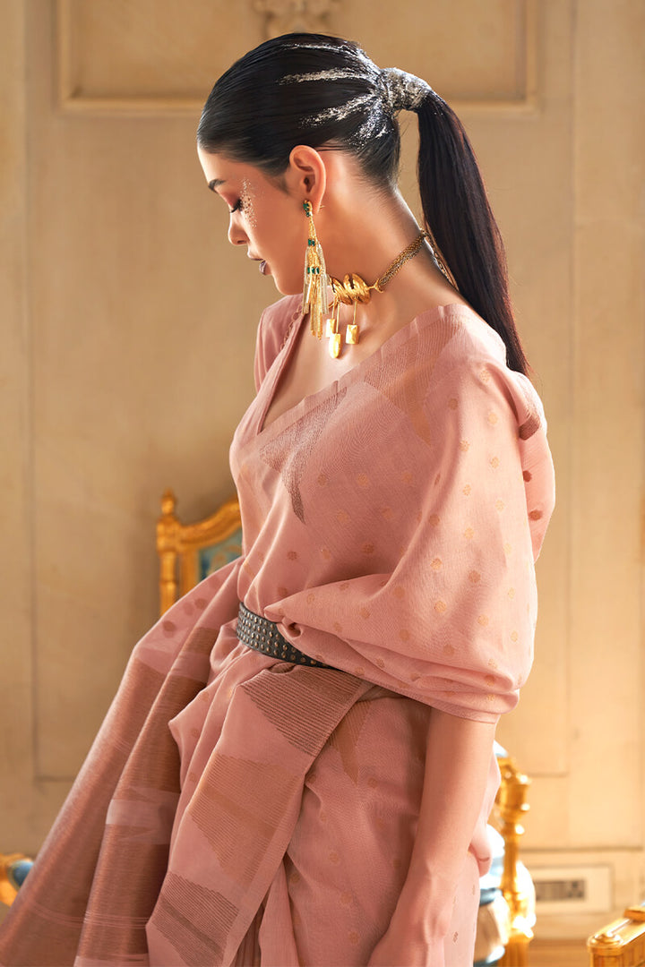 Faded Pink Banarasi Woven Tissue Silk Saree