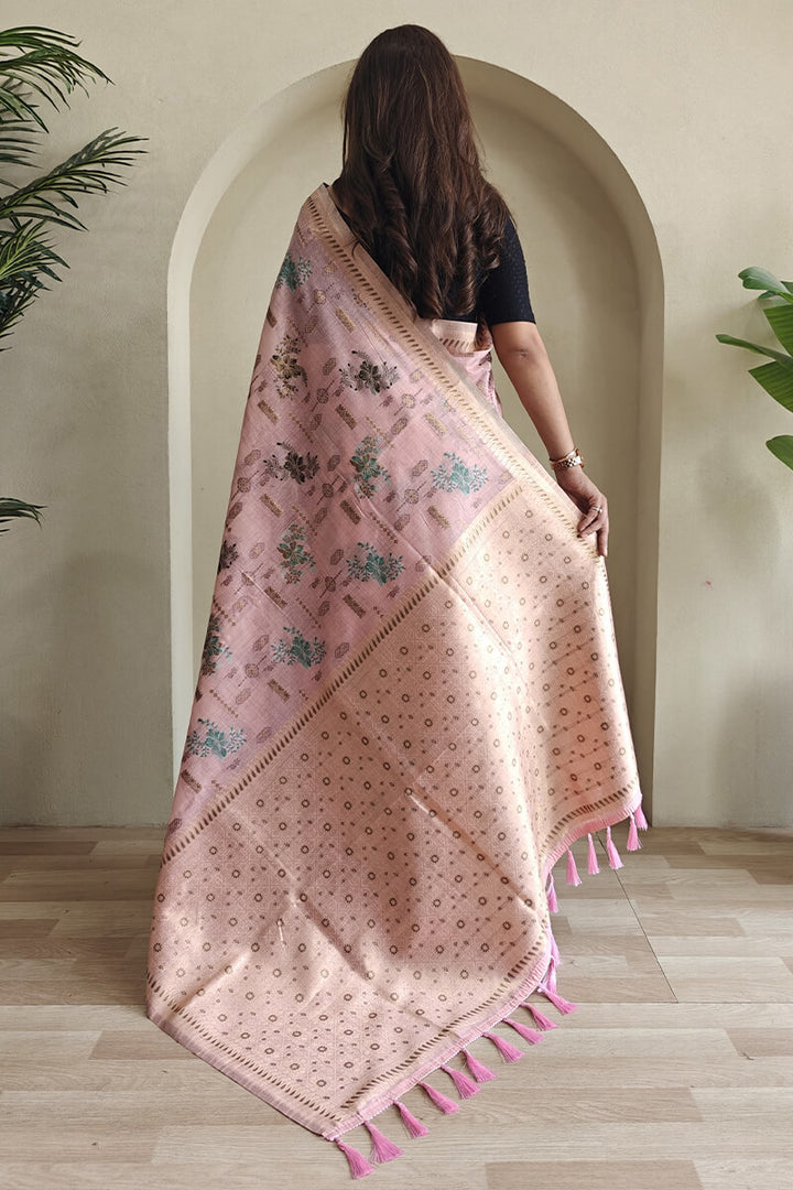 Faded Pink Jamdani Woven Cotton Silk Saree