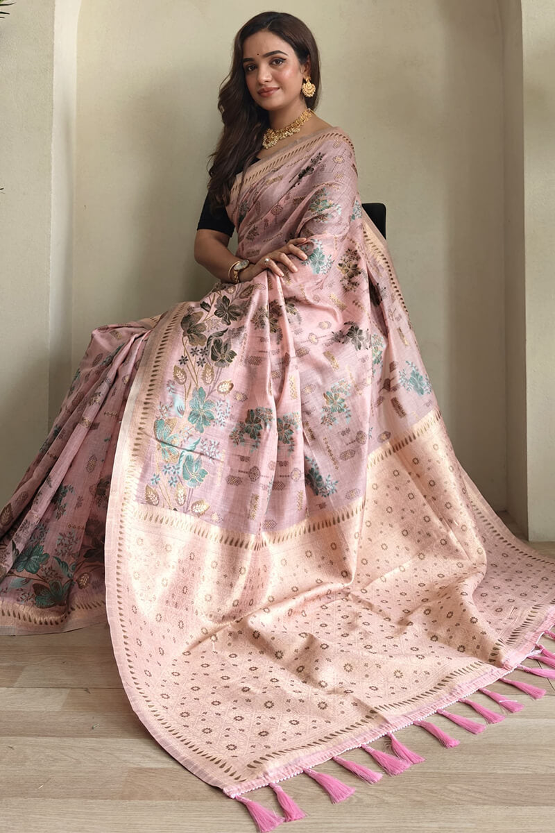 Faded Pink Jamdani Woven Cotton Silk Saree