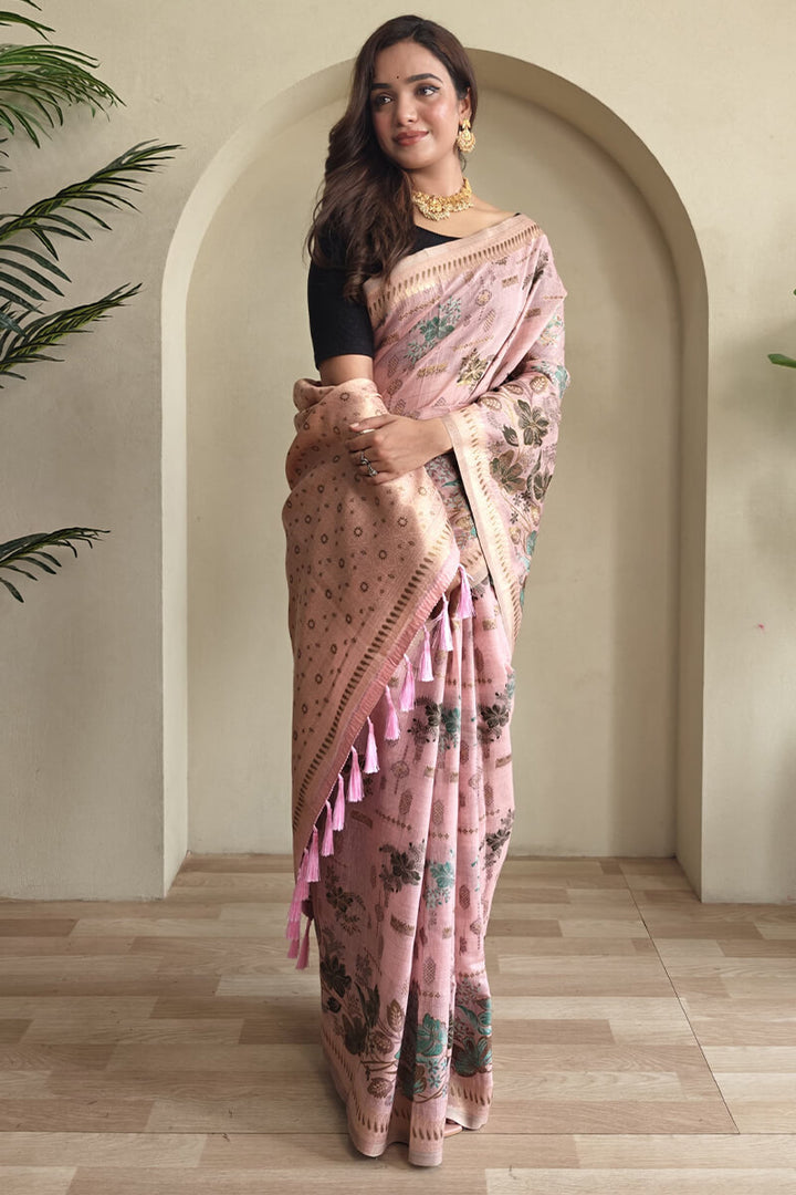 Faded Pink Jamdani Woven Cotton Silk Saree