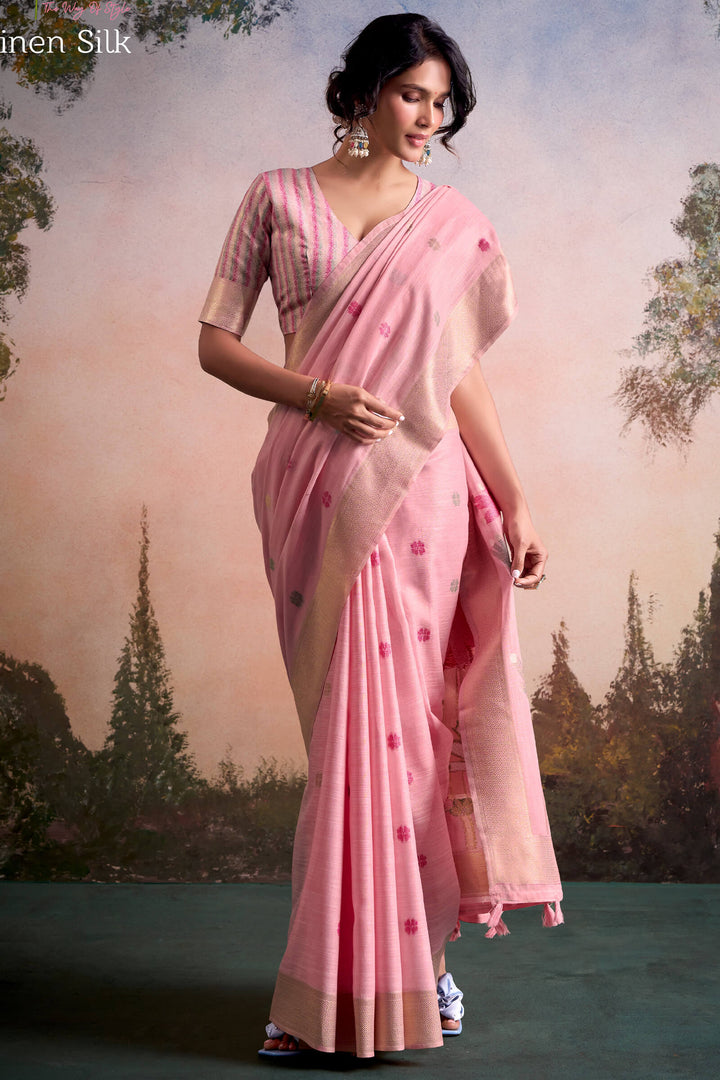 Faded Pink Linen Silk Saree