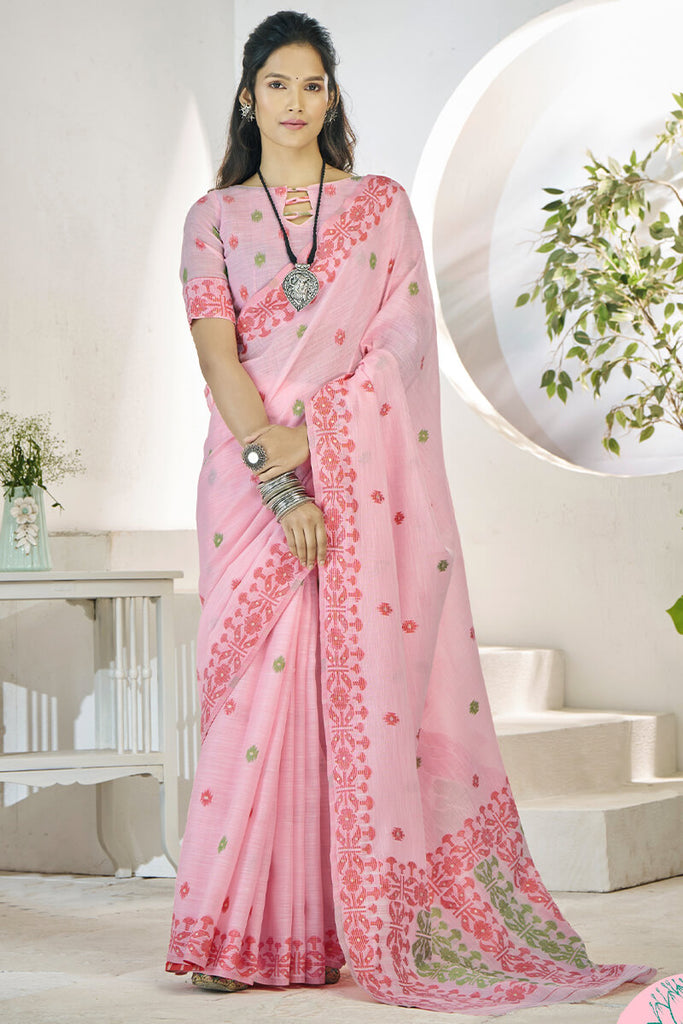 Faded Pink Soft Linen Silk Saree