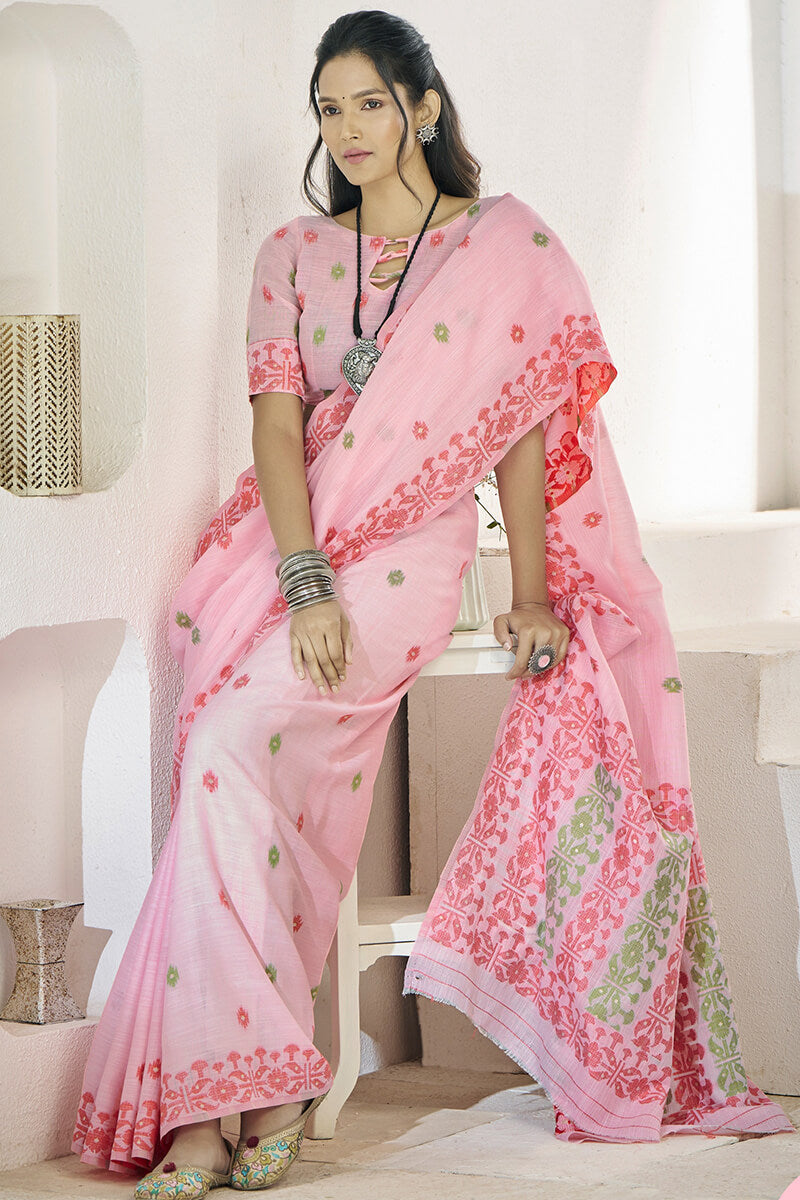 Faded Pink Soft Linen Silk Saree