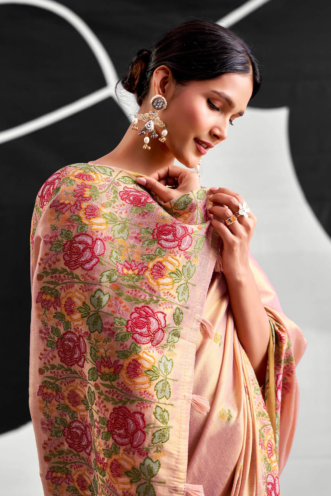 Faded Pink Zari Woven Banarasi Tissue Silk Saree