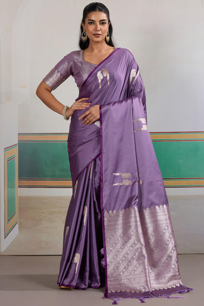 Faded Purple Banarasi Satin Silk Saree